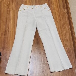 Kenar Wide Leg Sailor Pants in Off-White with Gold Buttons